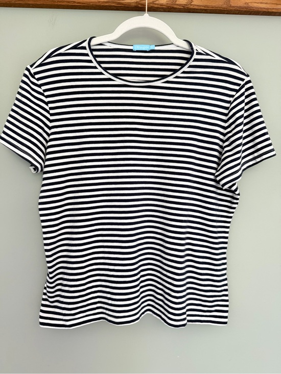 J. McLaughlin Tops - J. McLaughlin "Allie" Navy White Stripe Cotton Blend Nautical Short Sleeve Tee